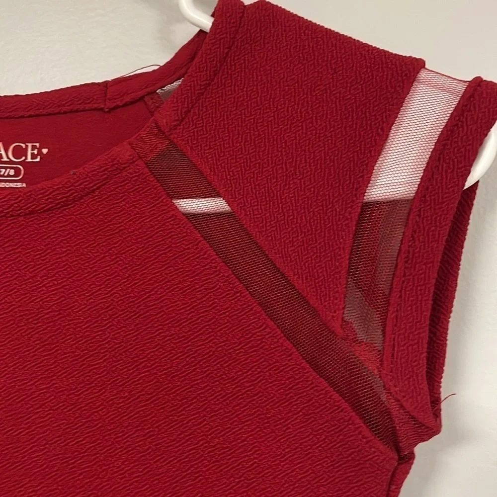 Place DEEP RED Sleeveless Fit & Flare Dress , Stretchy, Mesh inserts, M 7/8